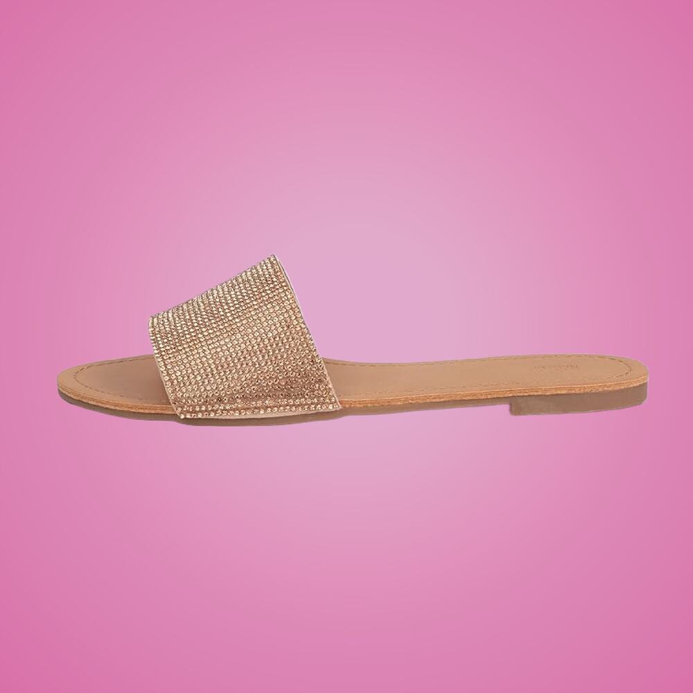 Women's Size 6 Rhinestone Flat Open Toe Sparkle Slide Sandals - Picture 3 of 9